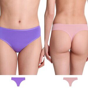 Natori Bliss Bare Cotton Thong 2-Pack Rose Mist & Violet Blue M